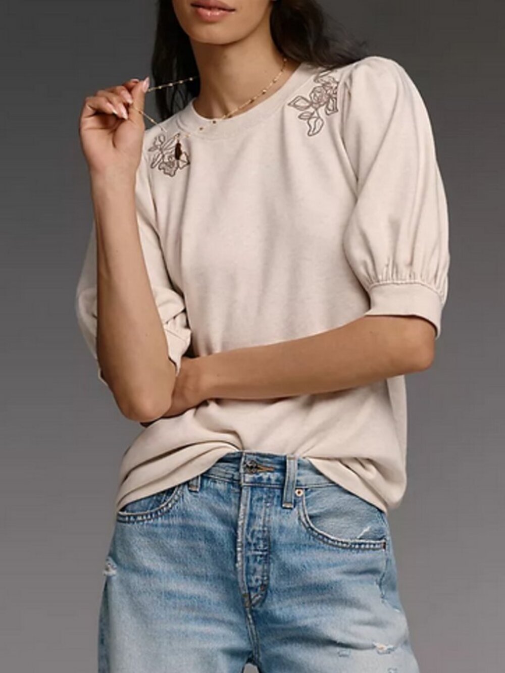 Maeve Embroidered Half-Sleeve Swing Sweatshirt Sample - Small - NWOT